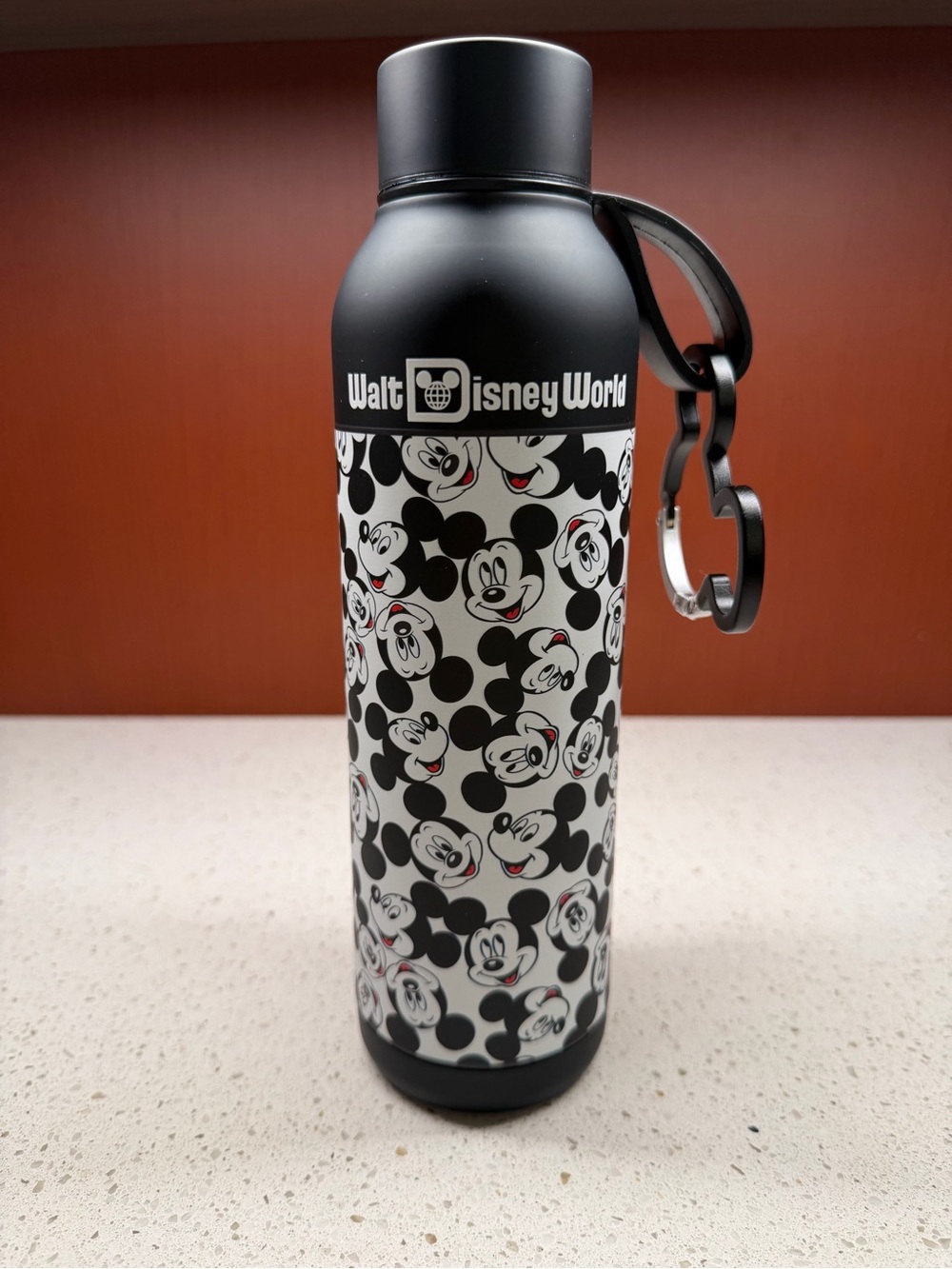 NEW DISNEY WORLD RETRO STAINLESS STEEL WATER BOTTLE MICKEY SHAPED CARABINER 21oz